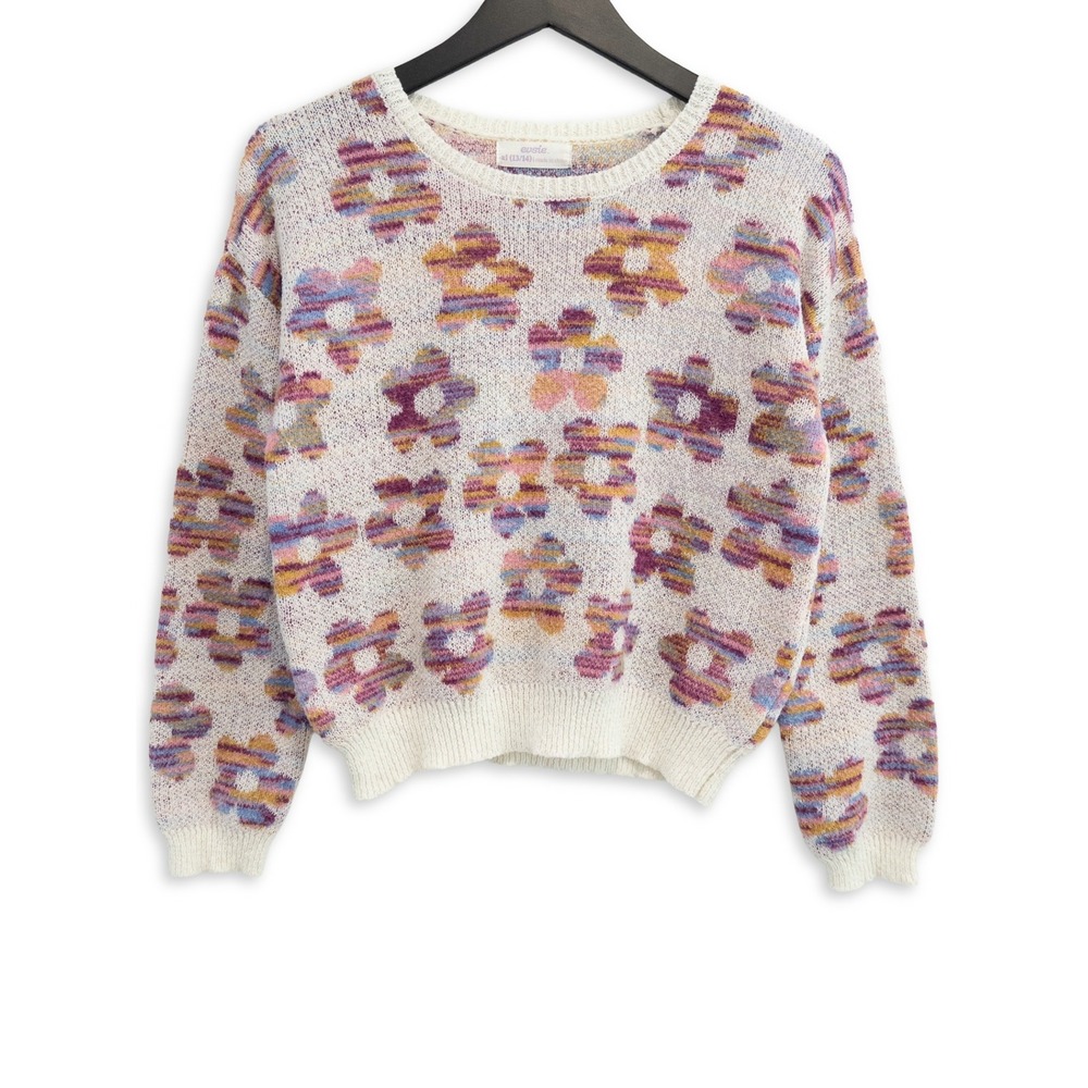 Evsie Floral Knit Sweater Girls XL 13/14 Pastel Flowers Soft Girl Y2K Aesthetic